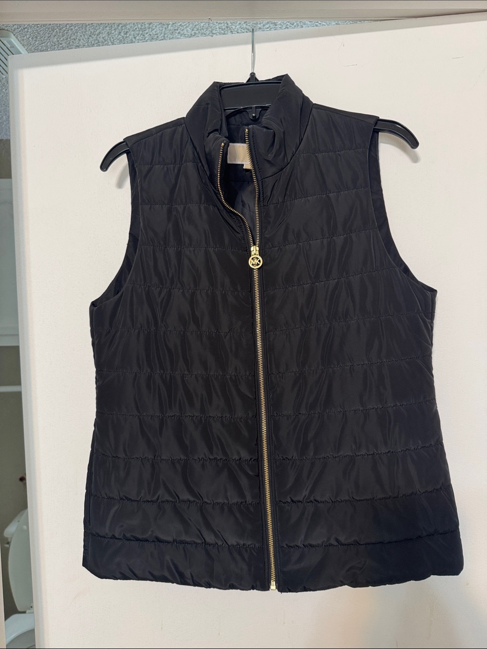 Michael Kors Black Quilted Puffer Vest with Gold Zip